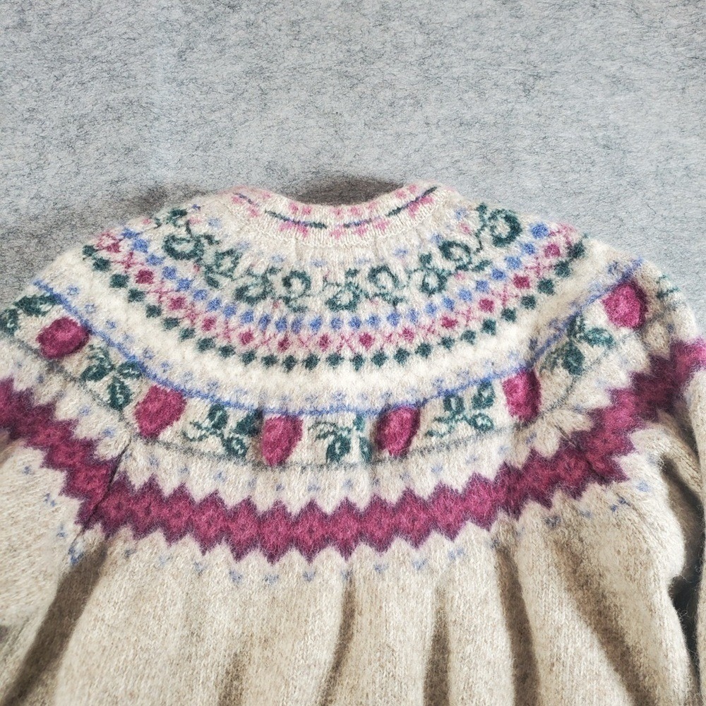 Eddie Bauer Cardigan Sweater Womens XS Cream Nordic Fair Isle Norway Wool Floral - Picture 10 of 11